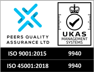ISO accredited: ISO 9001:2015 and ISO 45001:2018, Peers Quality Assurance, UKAS (cert. 9940)